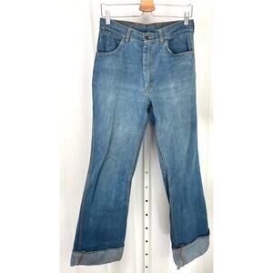 BRANDED LION VTG Hi Rise Flare Jeans Cord Trim Medium Wash Cotton Denim Blue